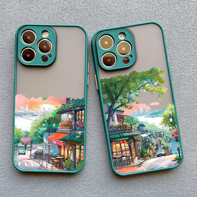 Bländande Anime Gatumotiv Scenari Telefonfodral för IPhone 13 12 11 Pro Max Mini 16 15 14 Max Plus 7 8 Plus SE2 X XR X Baksideskydd