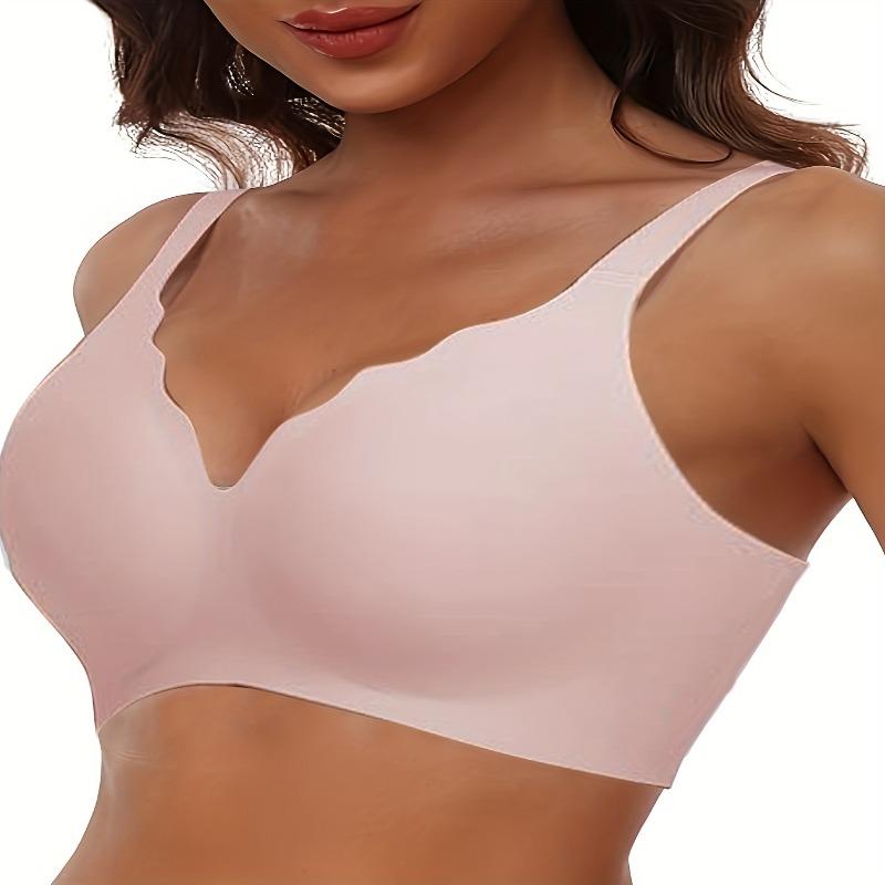 Women's Seamless Wireless Push Up  Scalloped Edge Wide Strap Invisible Bralette Comfortable Everyday Bra for Daily Wear
