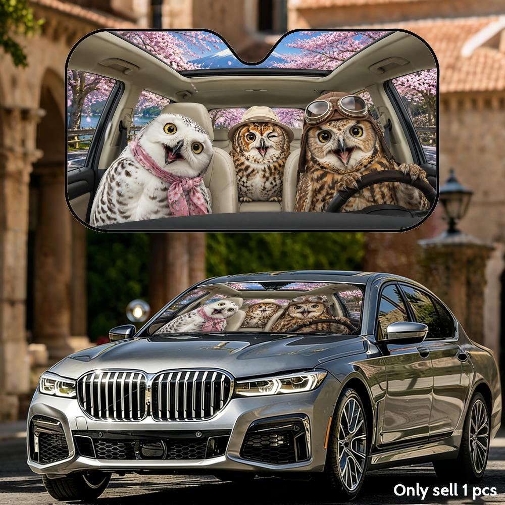 Funny Owl Driving Sun Visor Aluminum Foil Windshield UV Protection Heat Insulation Cover Foldable Reusable Sun Visor Shade