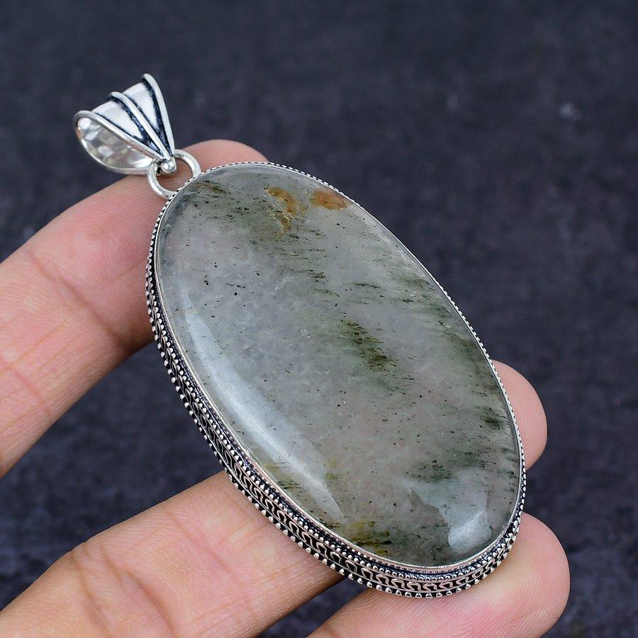 Lodolite Quartz Gemstone Handmade 925 Sterling Silver Jewelry Pendant 2.96" E1e28