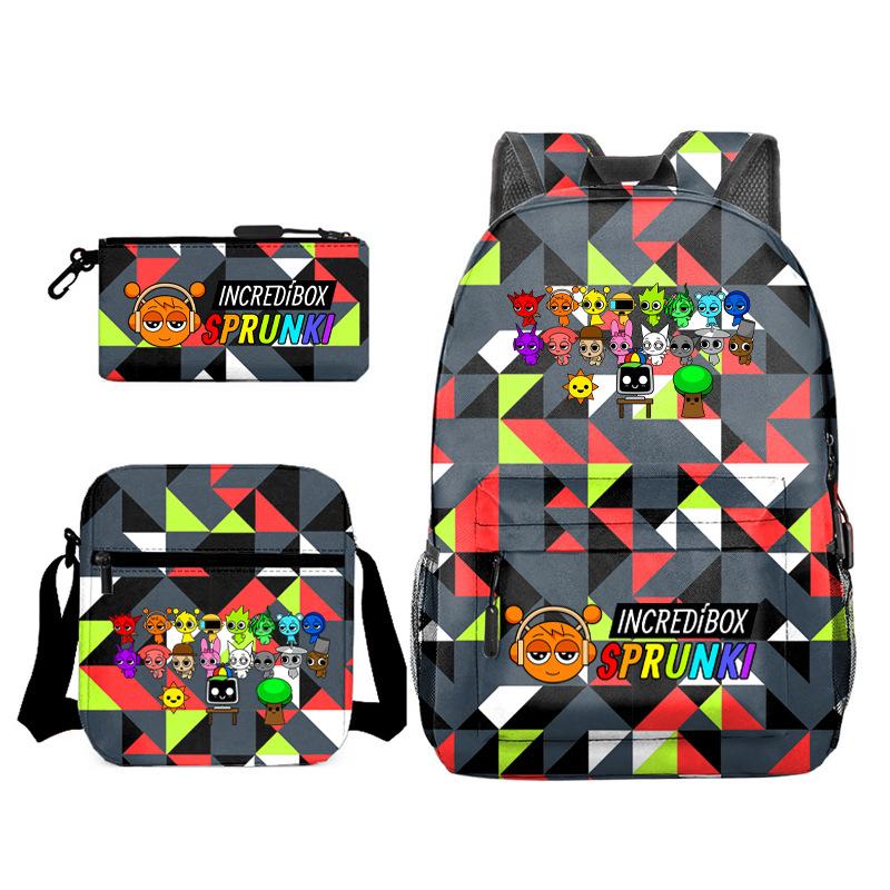 3D New Game Rhythm Box Sprunki School Bag Backpack Elementary and Secondary School Backpack Crossbody Bag Pencil Bag D