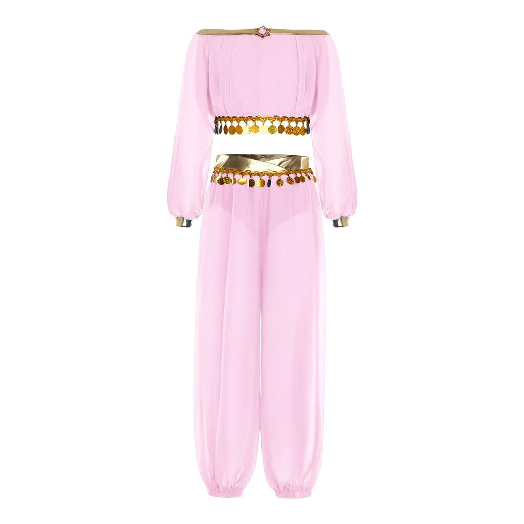 Girl Belly Dance Costume Sequin Tassel Top Pants Built In Briefs Rhinestone Decoration Long Sleeve Outfit