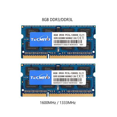 Tecmiyo Laptop SODIMM RAM 8GB PC3-12800S PC3-10600S DDR3 DDR3L 1333MHz 1600MHz 204pin intel AMD 2RX8 Notebook-Speicher 1 Stück - Blau