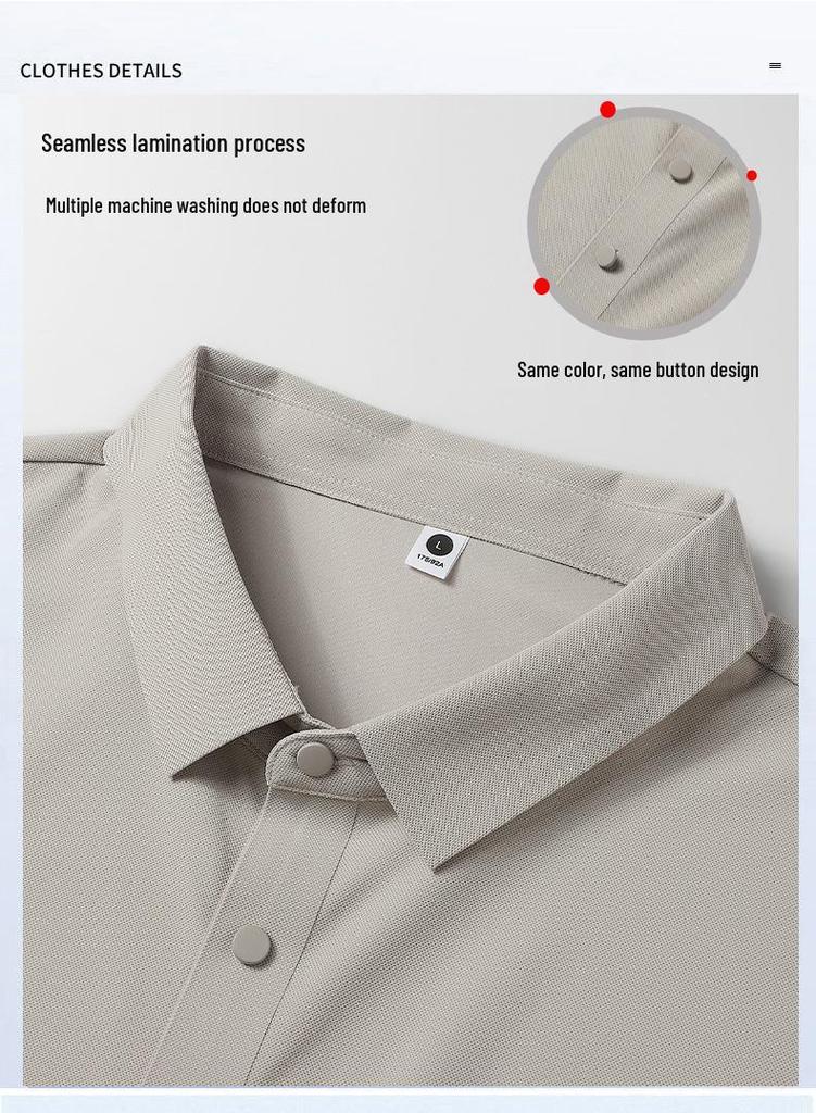 Pánské letní polo tričko z ledového hedvábí - Elastické, nemačkavé, jednobarevné, krátký rukáv, Business Casual s límečkem.