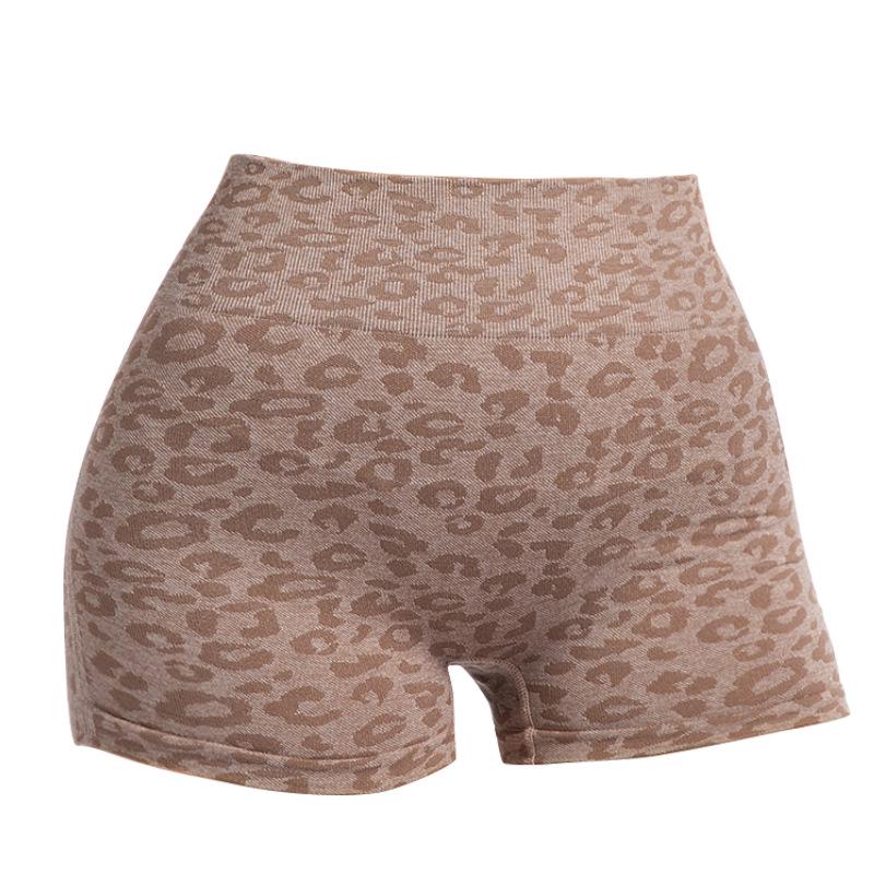 Leopard Print High-Waisted Tummy Control Sports Shorts for Summer Fitness and Yoga