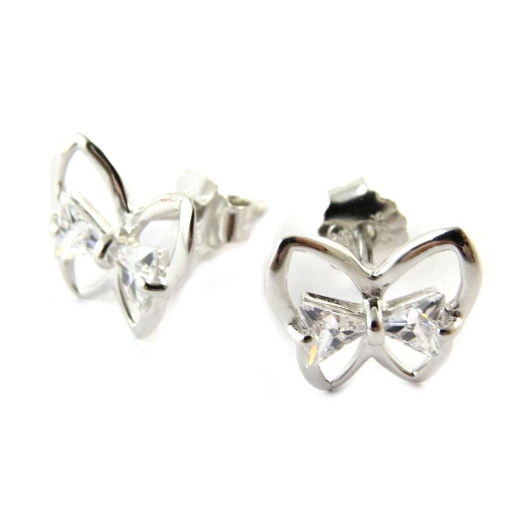 Les Trésors De Lily [N6899] - Boucles Argent 'Papillons' blanc argenté (rhodié) - 12x12 mm