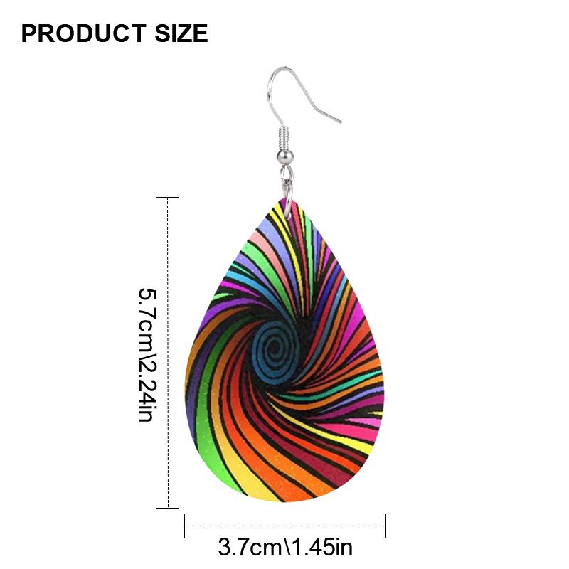 Creative Colorful Vortex PU Leather Earrings for Women Cool Earrings Double-sided Printed Drop Earrings Fashion Versatile Earring Accessories