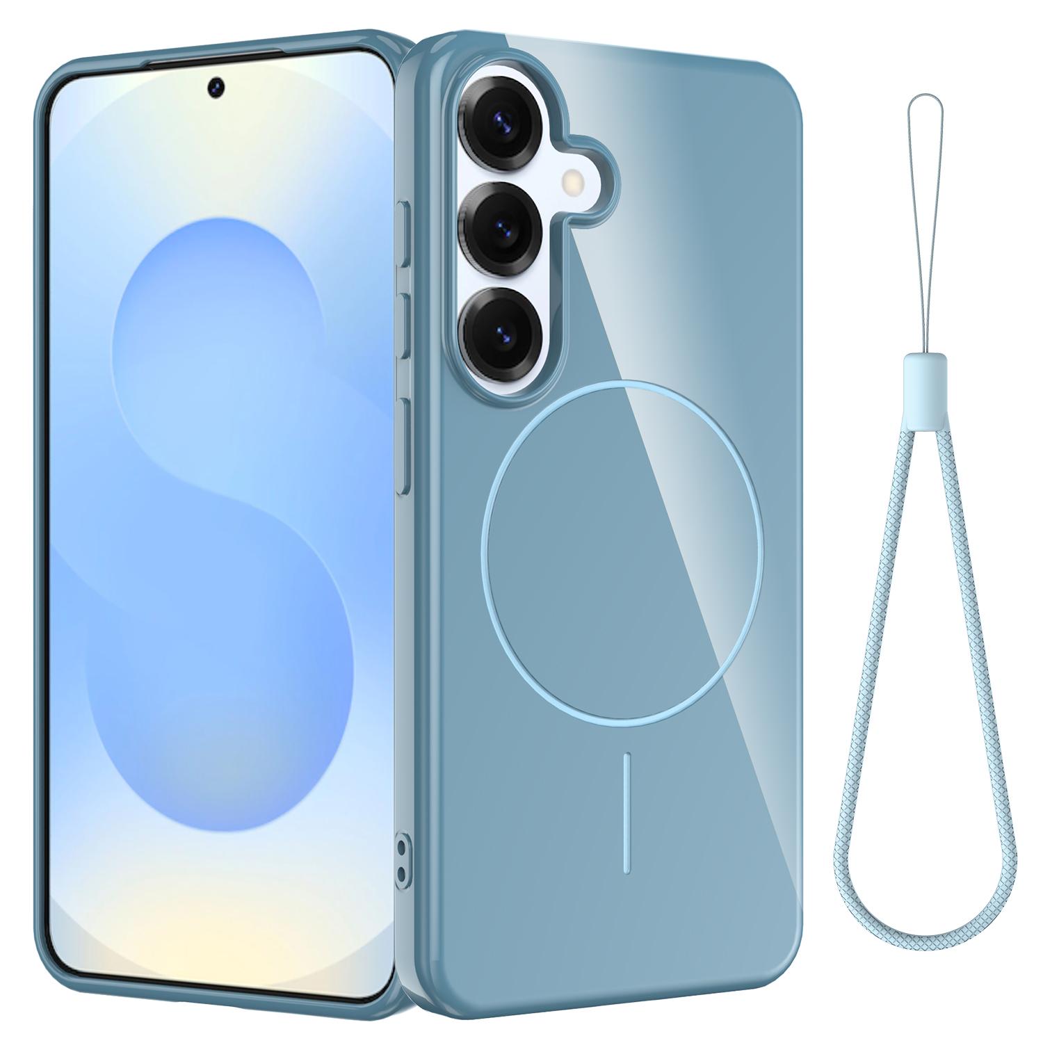

For Samsung Galaxy S24 FE Magnetic Case Compatible with MagSafe TPU Phone Back Cover with Lanyard Blue