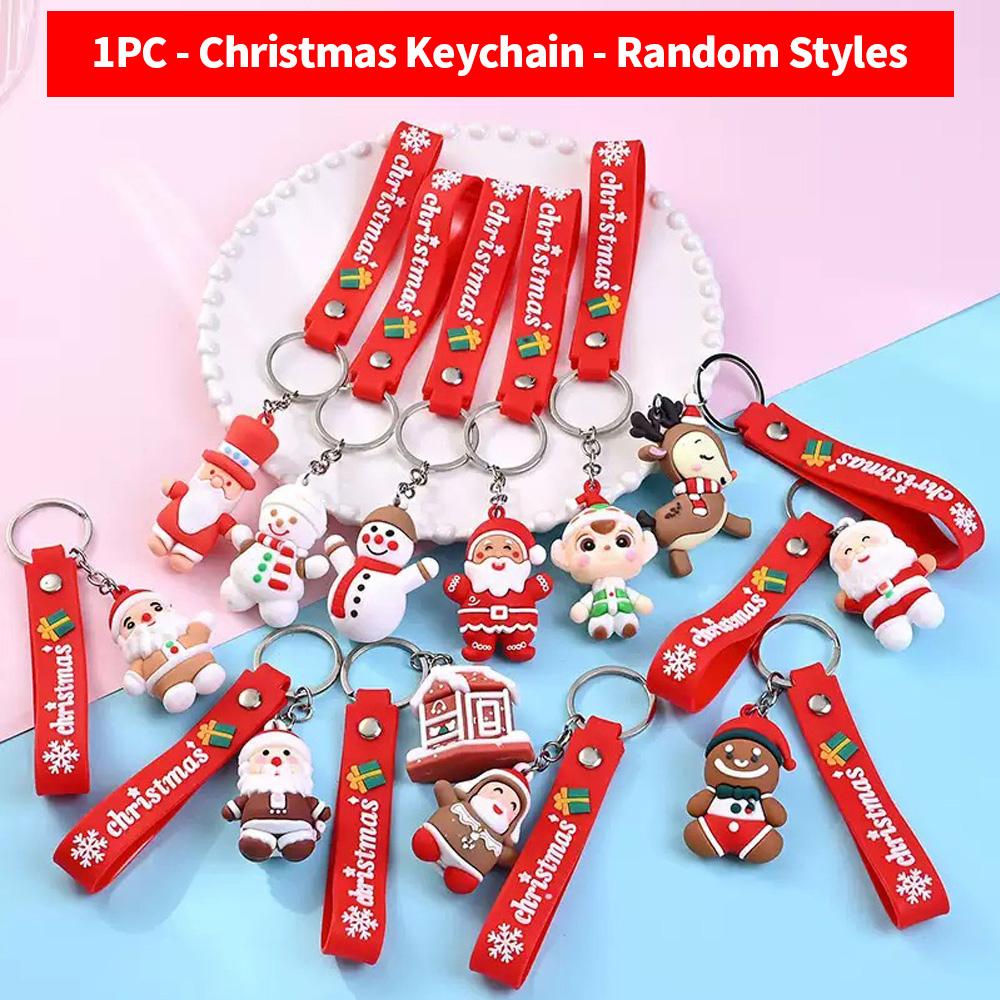 

6PCS/3PCS/1PC Santa Claus Snowman 3D Soft Plastic Doll Bag Pendant Keychain - Christmas Children s Gift