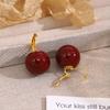 French Retro Ankara Red Vintage Round Bead Earrings - Autumn/Winter High-End INS Style Temperament Dangles