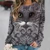 Dámské tričko Anime Kočičí potisk Topy s dlouhým rukávem Vintage svetr Bavlna s výstřihem do tvaru Y2k Dámské oblečení Oversized Street Pullover