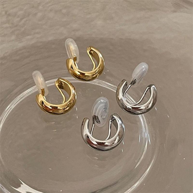 Gold Color Round Earrings for Women Earcuff Women No Pierced C Shape Geometric Earclip Ear Bone Clip Punk Jewelry