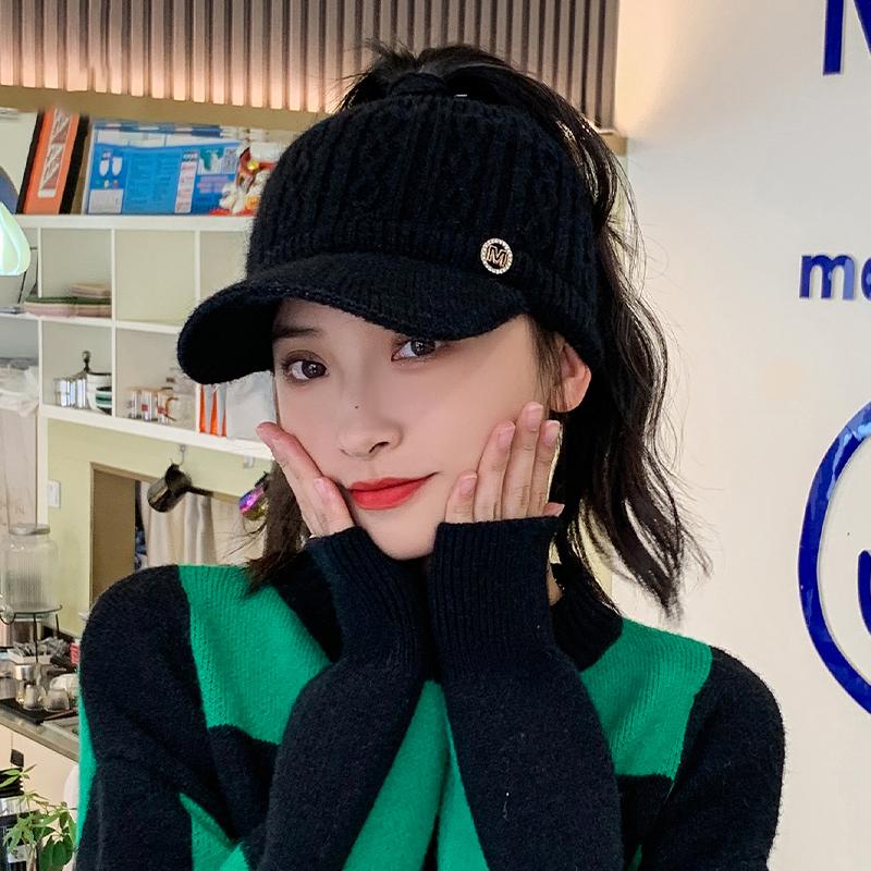 Autumn And Winter Hollow Top Hat All-Match Knitted Wool Hat Plus Velvet Thick Warm Ear Protection Hat For Women