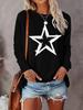 Women's Long Sleeve T-Shirt Black and White Star Print Round Neck Tops Casual Graphic T Shirt for All Seaosns Clothes Female 90s
