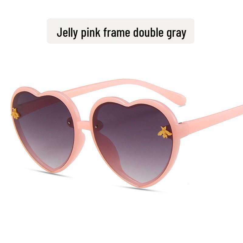 Children's Heart-Shaped Glitter Bee Sunglasses - Trendy Cartoon Style for Girls