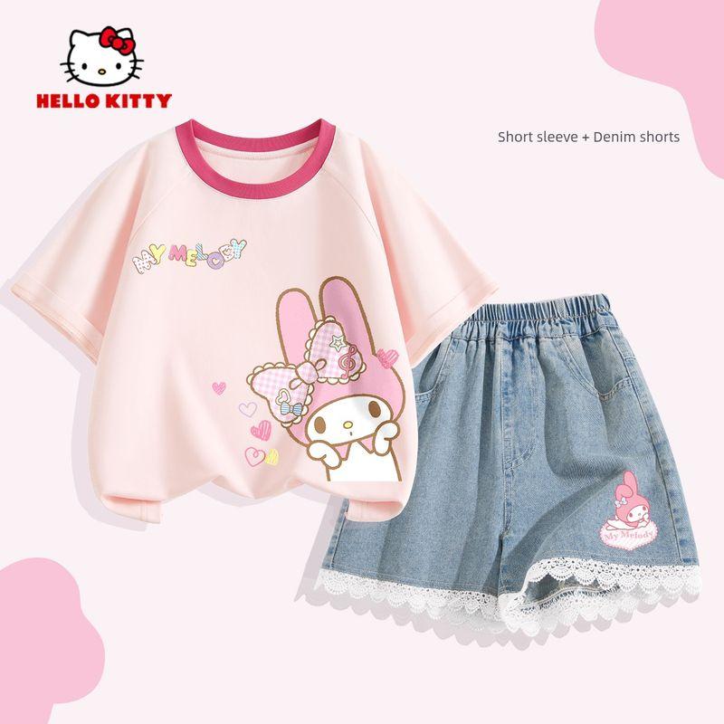 Traje de Verano Melody Girl 2025 Nueva Llegada Estilo Occidental Ropa de Verano para Niños Conjunto de Dos Piezas Pantalones Cortos de Manga Corta Tendencia