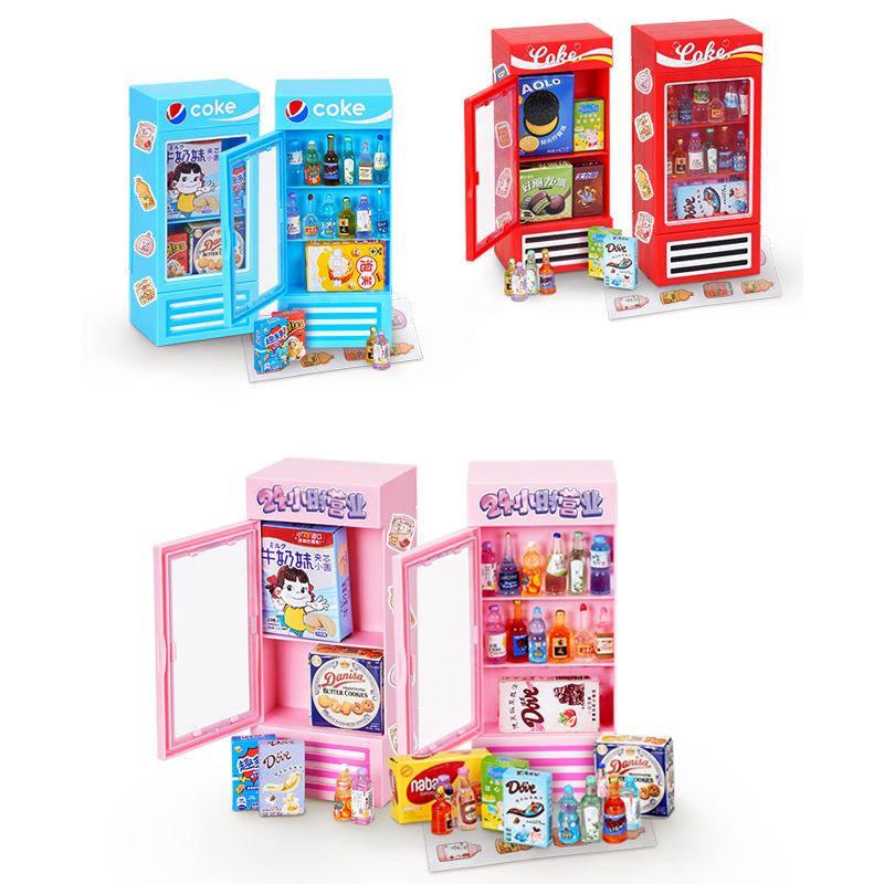 

Пятизвездочный двухсторонний DIY Мини-шоппинг Маленький супермаркет Морозильник Холодильник Моделирование Миниатюрная бутылка Игровой домик Модель Игрушка синий/красный