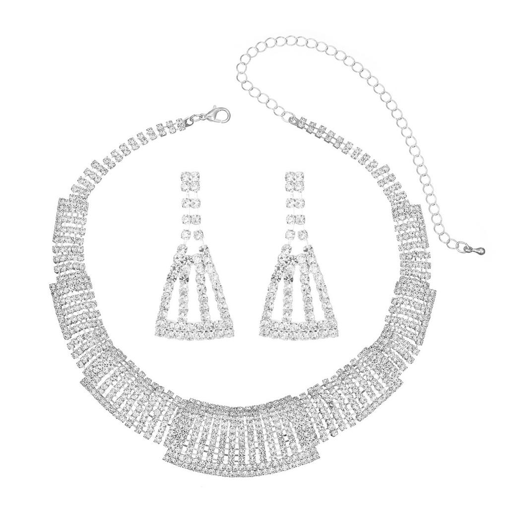 Premium Rhinestone Necklace Earrings Two-piece Set