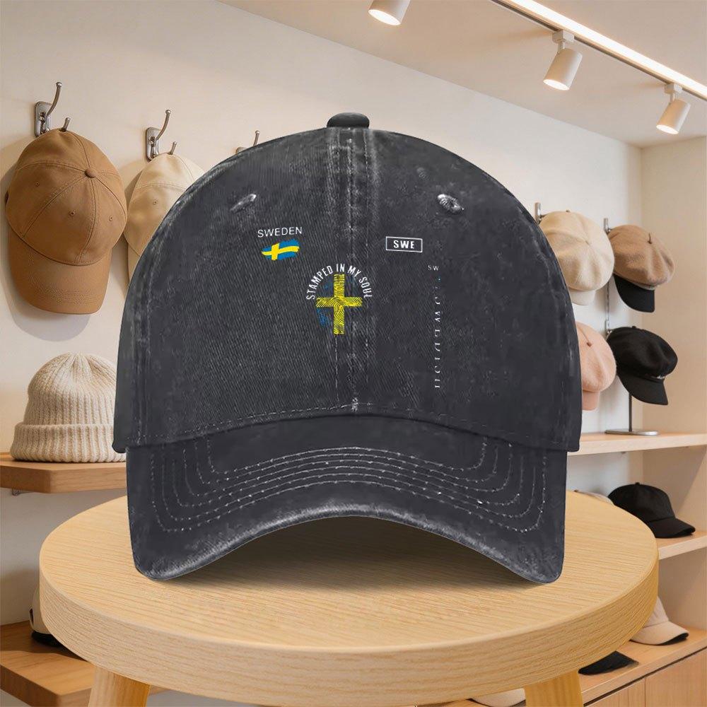 Mens Baseball Cap with Swedish Fingerprint Flag Fashionable Casual Adjustable Cap for SpringAutumn Outings Travel Beach V 1pc