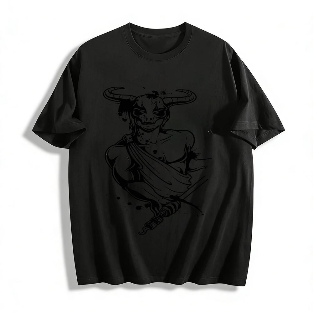Minotaur Vintage Warrior Print T-shirt Dark Style Trendy Tee Pure cotton T-shirt XXS