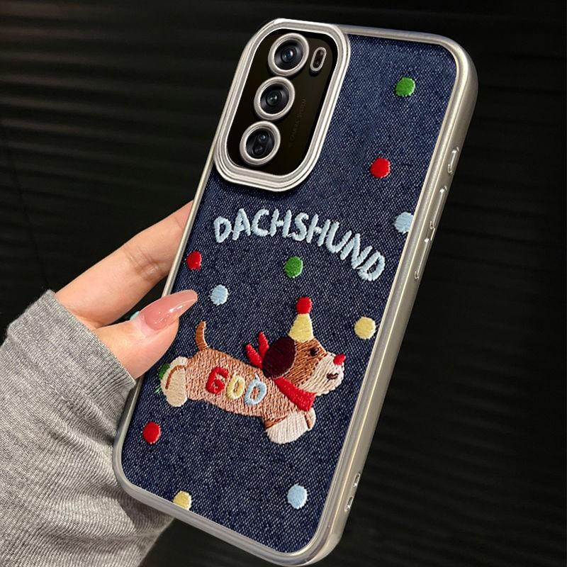 Cartoon Dachshund Phone Case With Lanyard OPPO Reno12 Pro Reno11 Reno10 Silicone Full Cover Anti-Drop OPPO Reno12