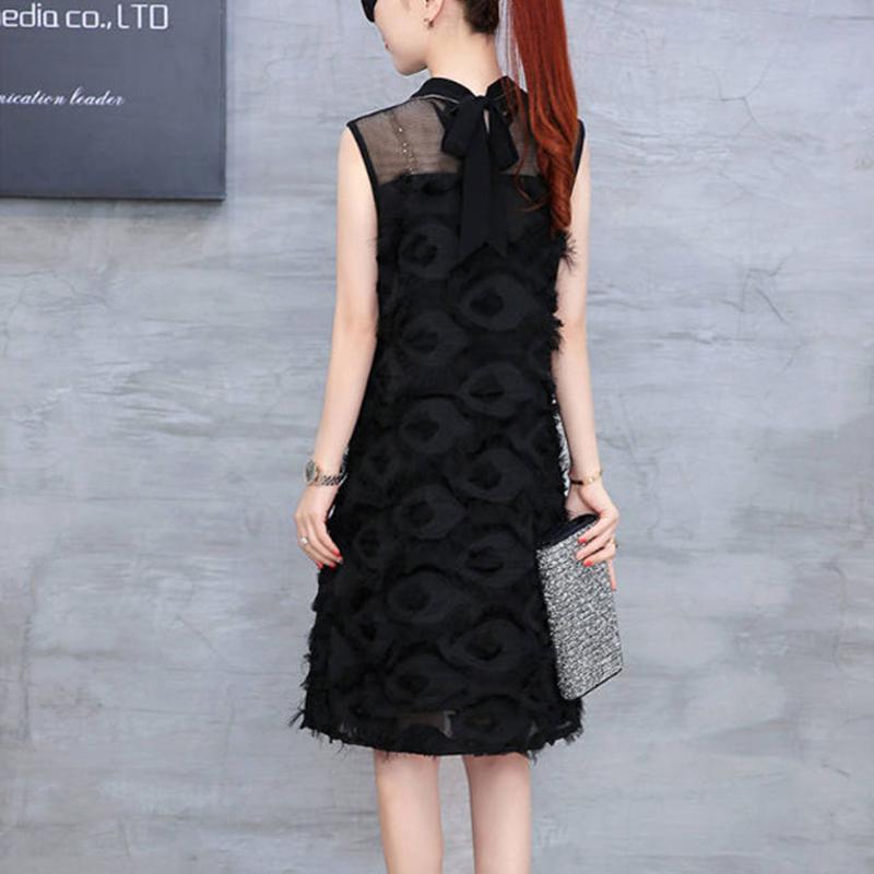 

Шифоновая юбка трапециевидной формы с кисточками, женское летнее платье без рукавов с круглым вырезом длиной до колена, повседневная одежда для дома, свиданий, вечеринок S чёрный