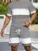 Casual Stripe Printed T-Shirt Shorts Loose Men's Short Sleeve Tee Elastic Waist Shorts Set Sports Clothes