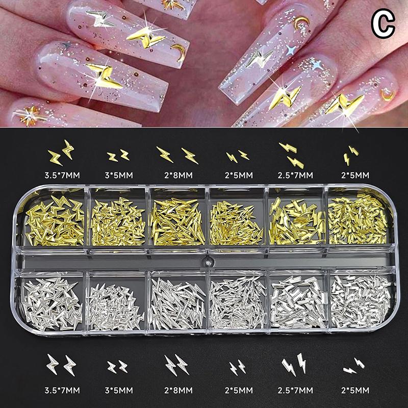 6/12Grids Metal Bow Nail Art Charm Gold Silver 3D Star/Cross Nail Rivet Starlight Nail Decoration Parts Diy Manicure Accessories