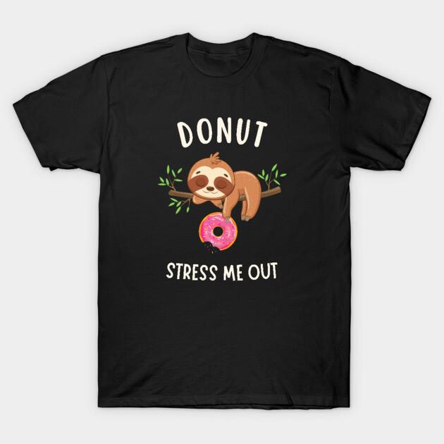 Asian Size Men Black Print T-shirt Cute Sloth Donut Stress Me Out No-Cut Print Cotton Tshirt 3XL чёрный