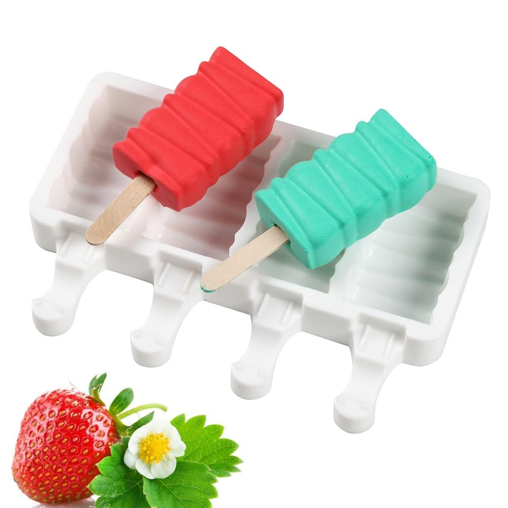 Silicone Ice Cream Mold DIY Homemade Popsicle Moulds Freezer 4 Cell Small Size Ice Cube Tray Popsicle Barrel Makers Baking Tools