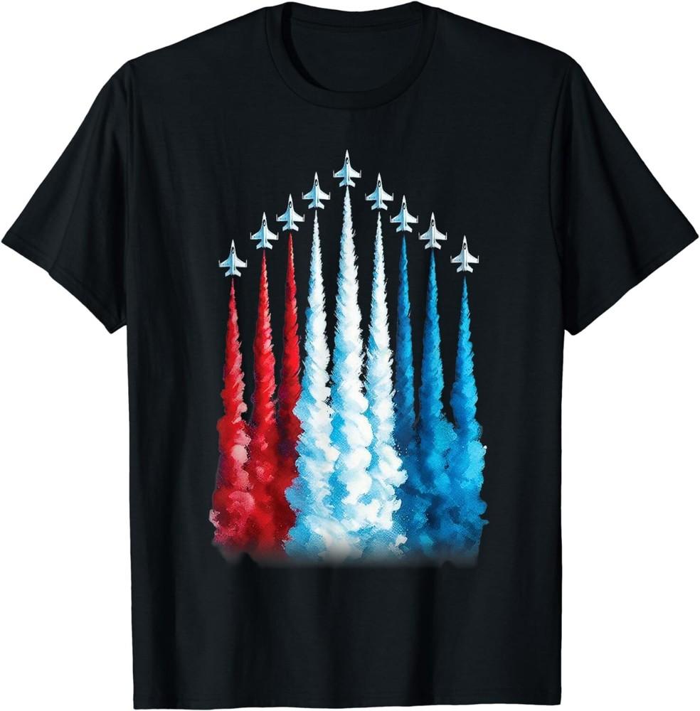 

Fighter Jets American Flag For 4th of July Patriotic Cool Gift Unisex T-Shirt 3XL