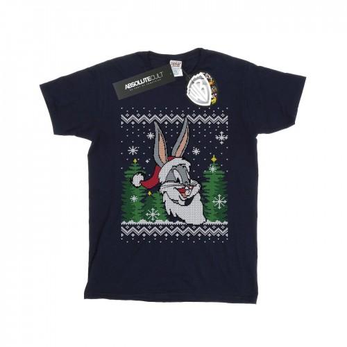 Looney Tunes Womens/Ladies Bugs Bunny Christmas Fair Isle Cotton Boyfriend T-Shirt