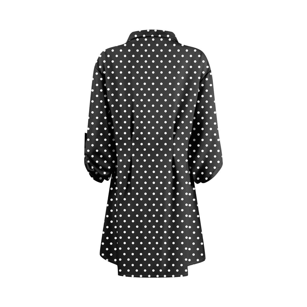 Damen Locker sitzendes V-Ausschnitt Langarmkleid Druck Arbeitshemdkleid