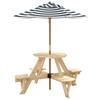 Vidaxl Picnic Table For 4 Children, Round, With Umbrella, Fir