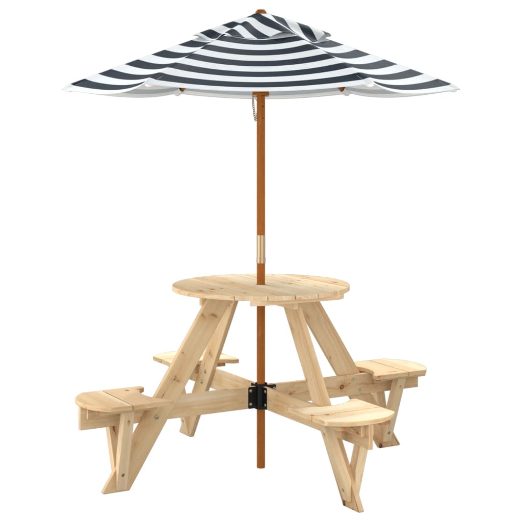 Vidaxl Picnic Table For 4 Children, Round, With Umbrella, Fir