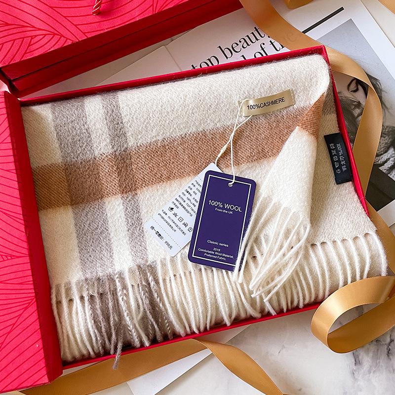 People Mom and Dad Winter Men's and Women's Thickened High-end Men's Pure Cashmere Scarf Plaid Long Grey
