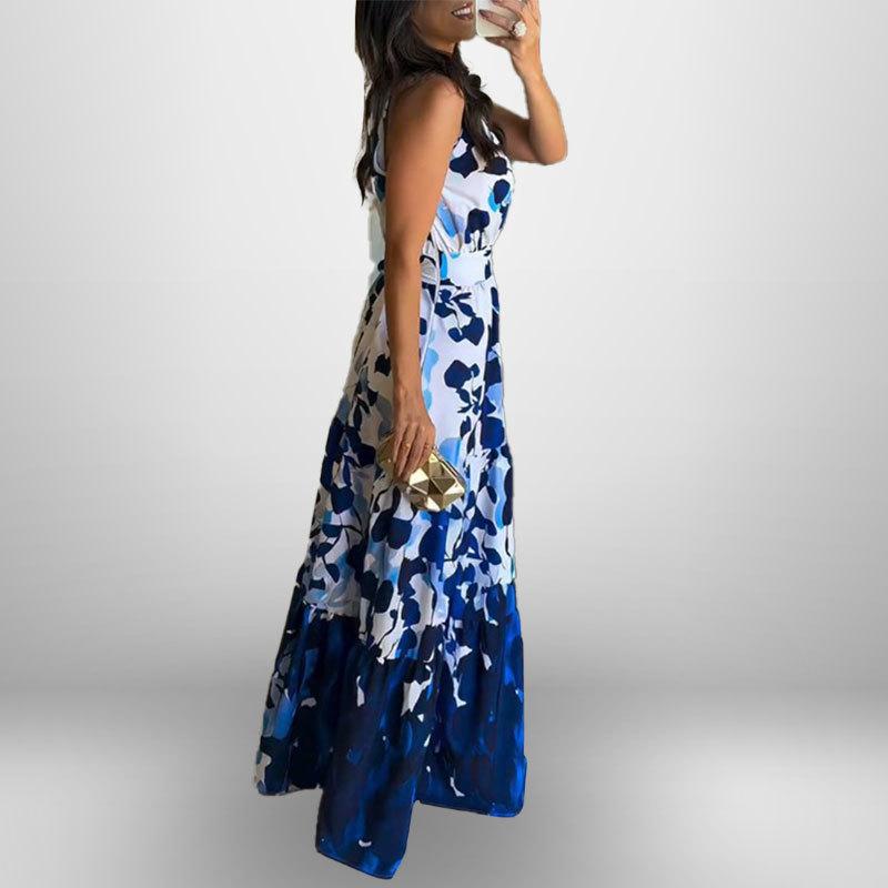 Spring New Women's Clothing, Personalized and Stylish Sleeveless Printed Long Dress