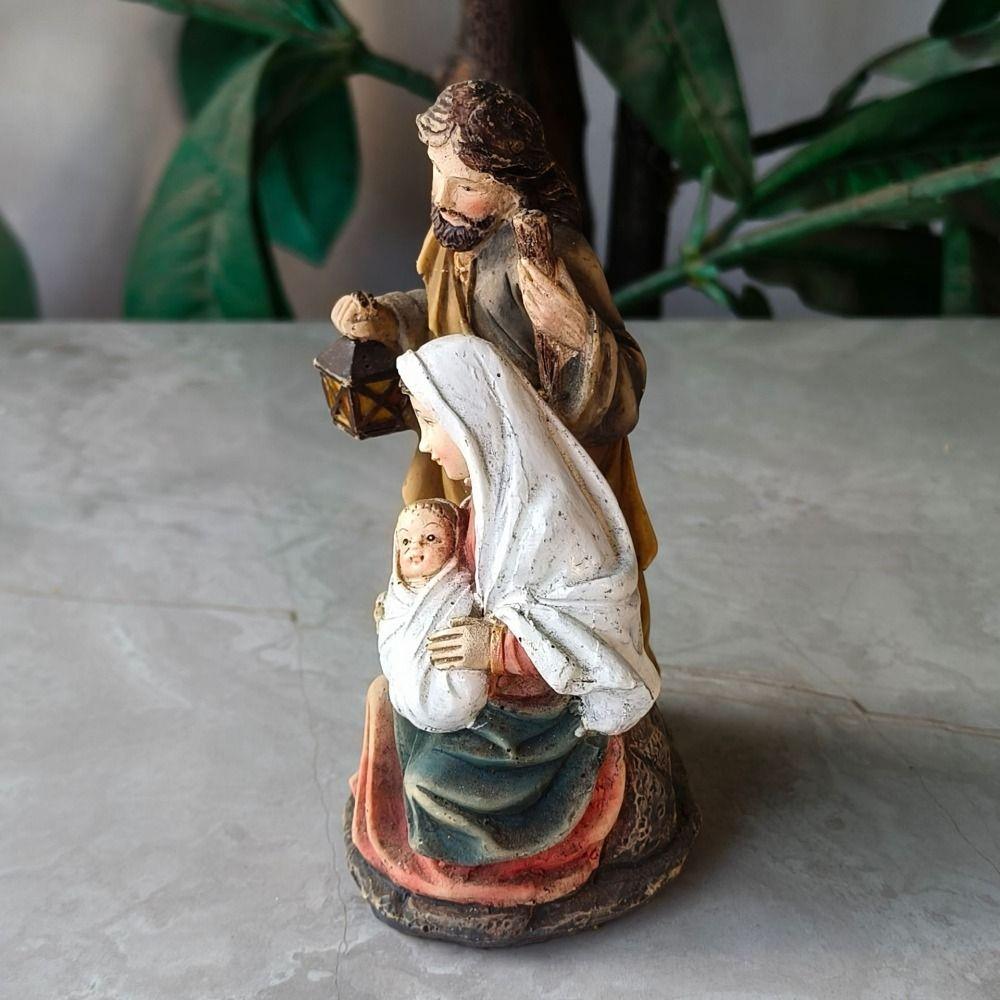 Handmade Holy Family Statues Painted Religious Sculptures Creative Christ Figurine  Home Decor