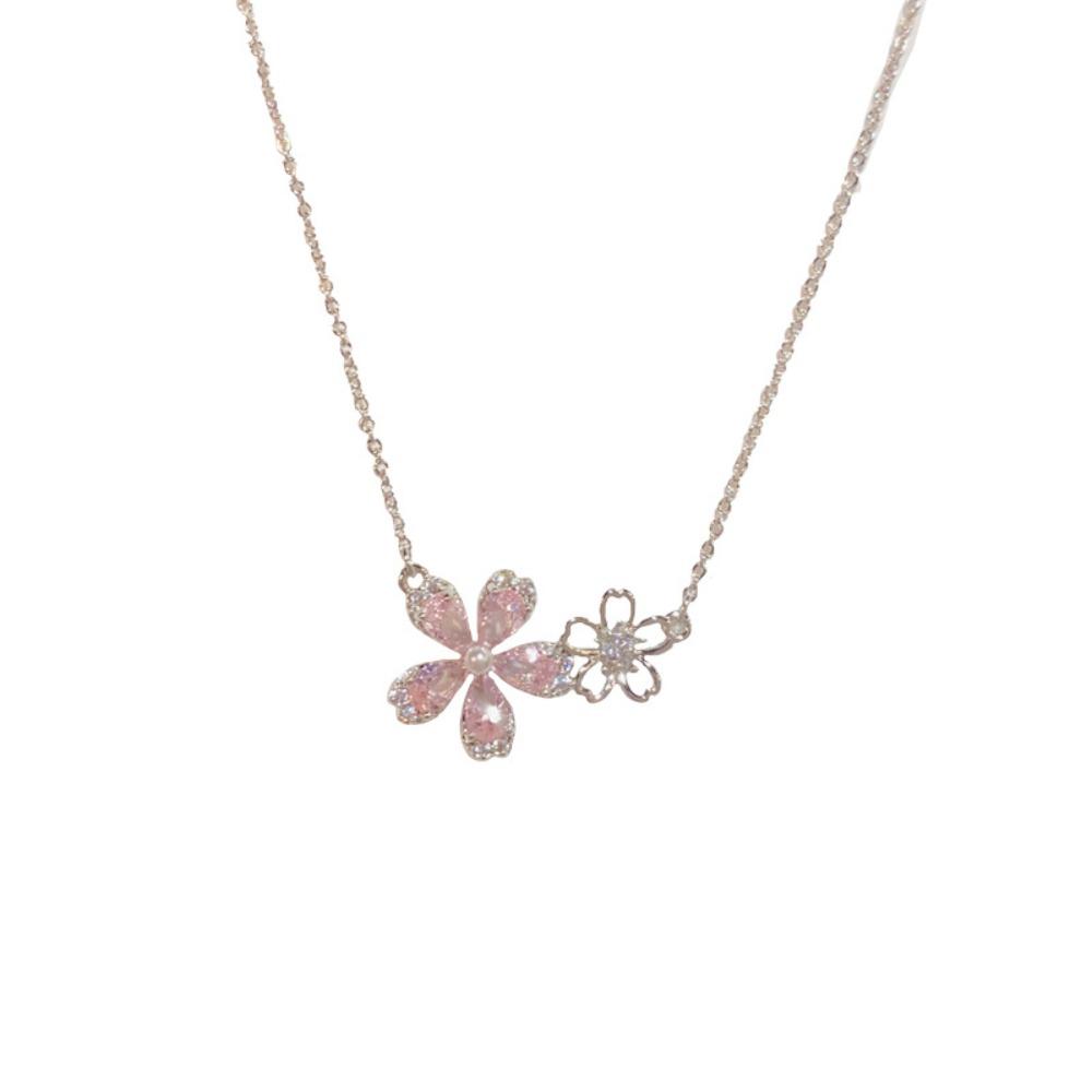 

Women Zircon Dual Flower Necklace Dainty Floral Light Luxury Forest Style Collarbone Jewelry