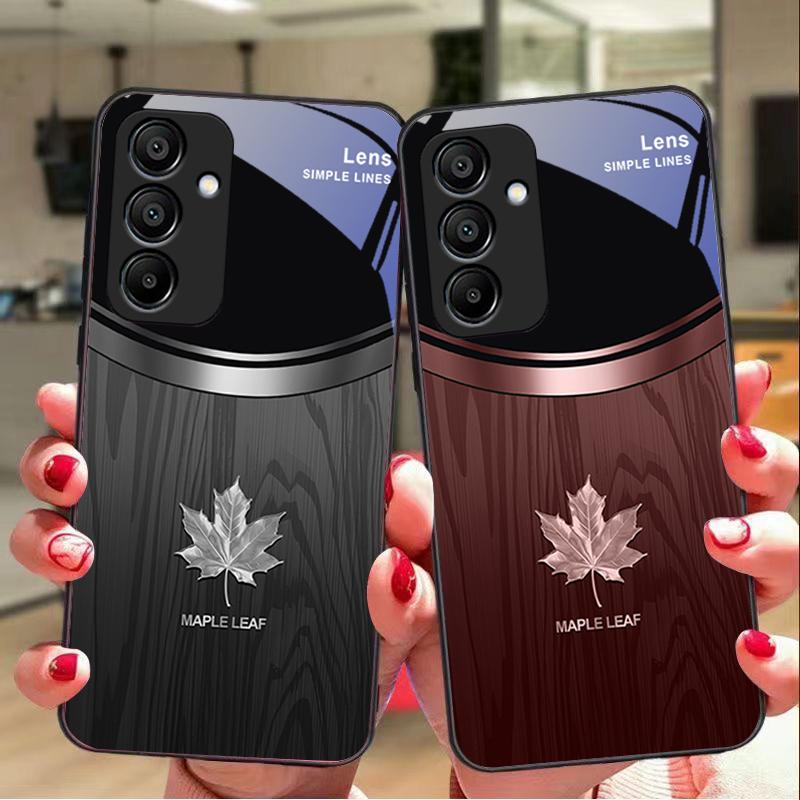 Holzmaserung Ahornblatt Für Samsung Galaxy A15 5G 54 4G 51 50 24 35 90 71 12 51 53 52S 80 22 34 Schwarz Gehärtetes Glas Handyhülle