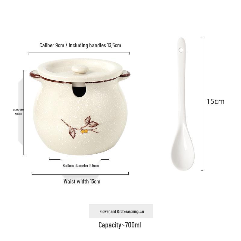 Japanese Double-Handle Ceramic Lard & Chili Oil Jar, Large Capacity, Heat-Resistant, with Lid & Spoon