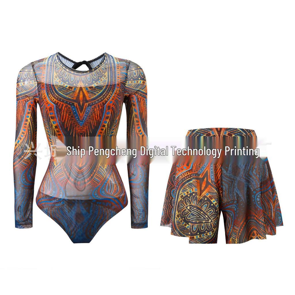 Vierteiliger Damen-Badeanzug mit langen Ärmeln, Netzstoff, Sonnenschutz und Hose