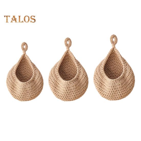 

3 шт. подвесные корзины для фруктов, настенная корзина в стиле бохо, плетеная вручную настенная корзина для фруктов с сетчатыми мешками, органайзер для фруктов из хлопковой веревки для чеснока, картофеля 1 Set