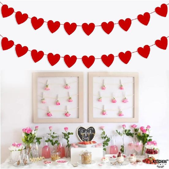 Red Heart Garland Pack of 20 - No DIY Heart Banner Garland for Valentines & Galentines Day Hanging Decor