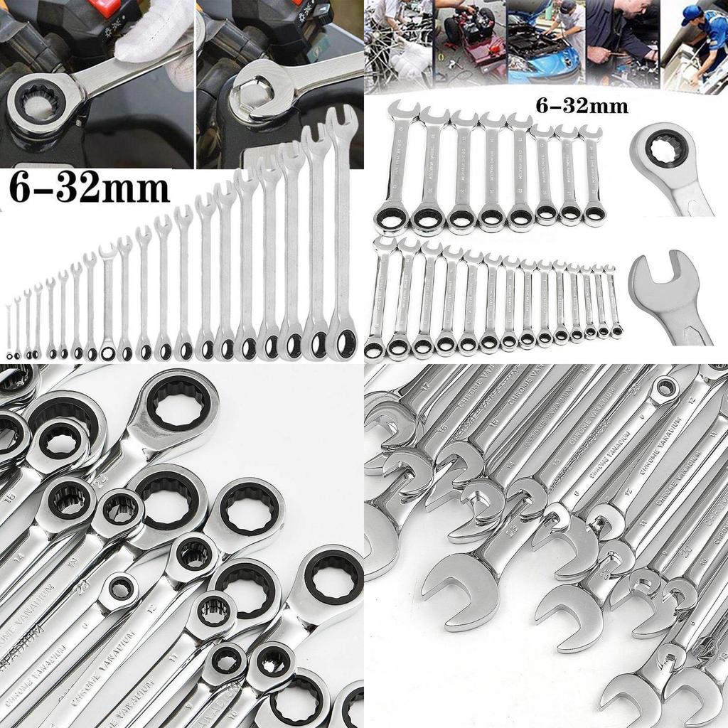 6mm-32mm Wrench Chrome Vanadium Steel Fixed Head Metric Ratchet Spanner**