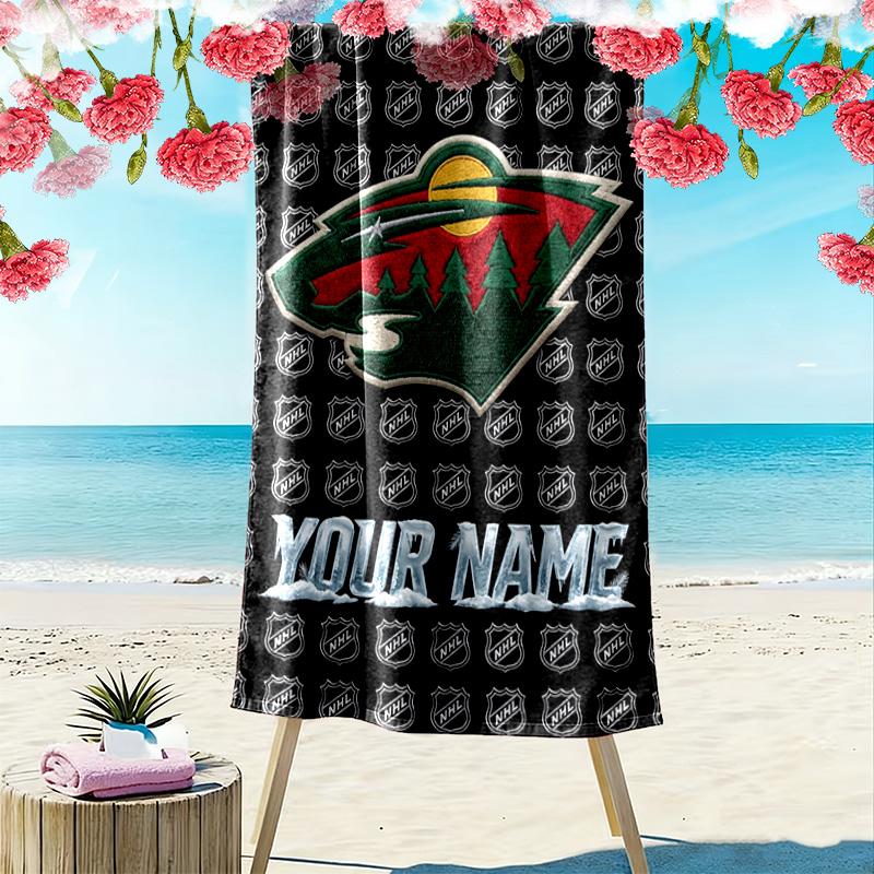 Name Custom Minnesota wild Logo Print Beach Towel, Large Soft Quick Dry Towel for Beach Camping Swimming