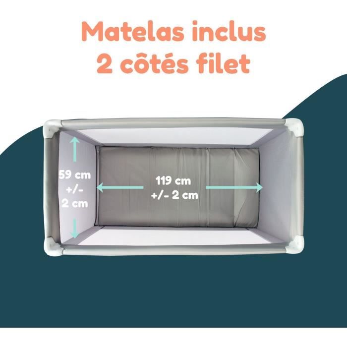 Lit parapluie BAMBISOL 120x60 cm - De la naissance à 36 mois - Matelas et sac de transport inclus