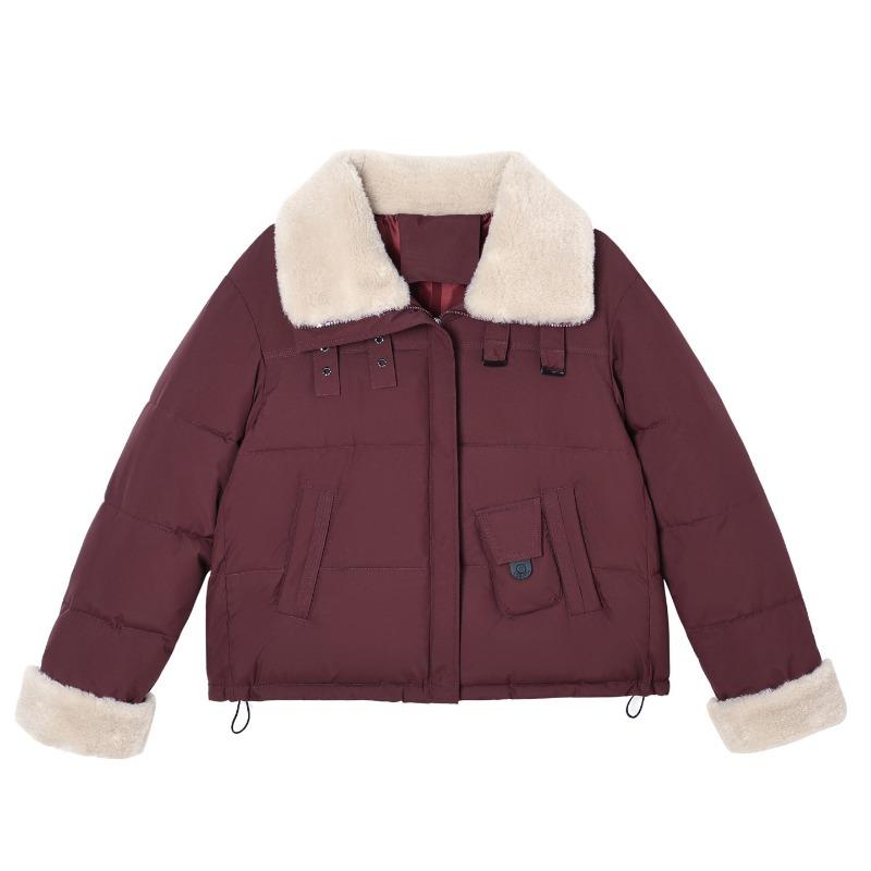 Winter new cotton-padded jacket loose and versatile short thermal cotton-padded jacket fashionable and simple women's jacket lamb wool lapel