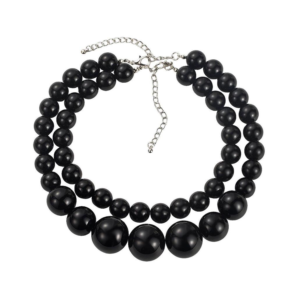 Retro Double Layer Resin Beaded Necklace - Exaggerated Layered Handmade Collarbone Chain
