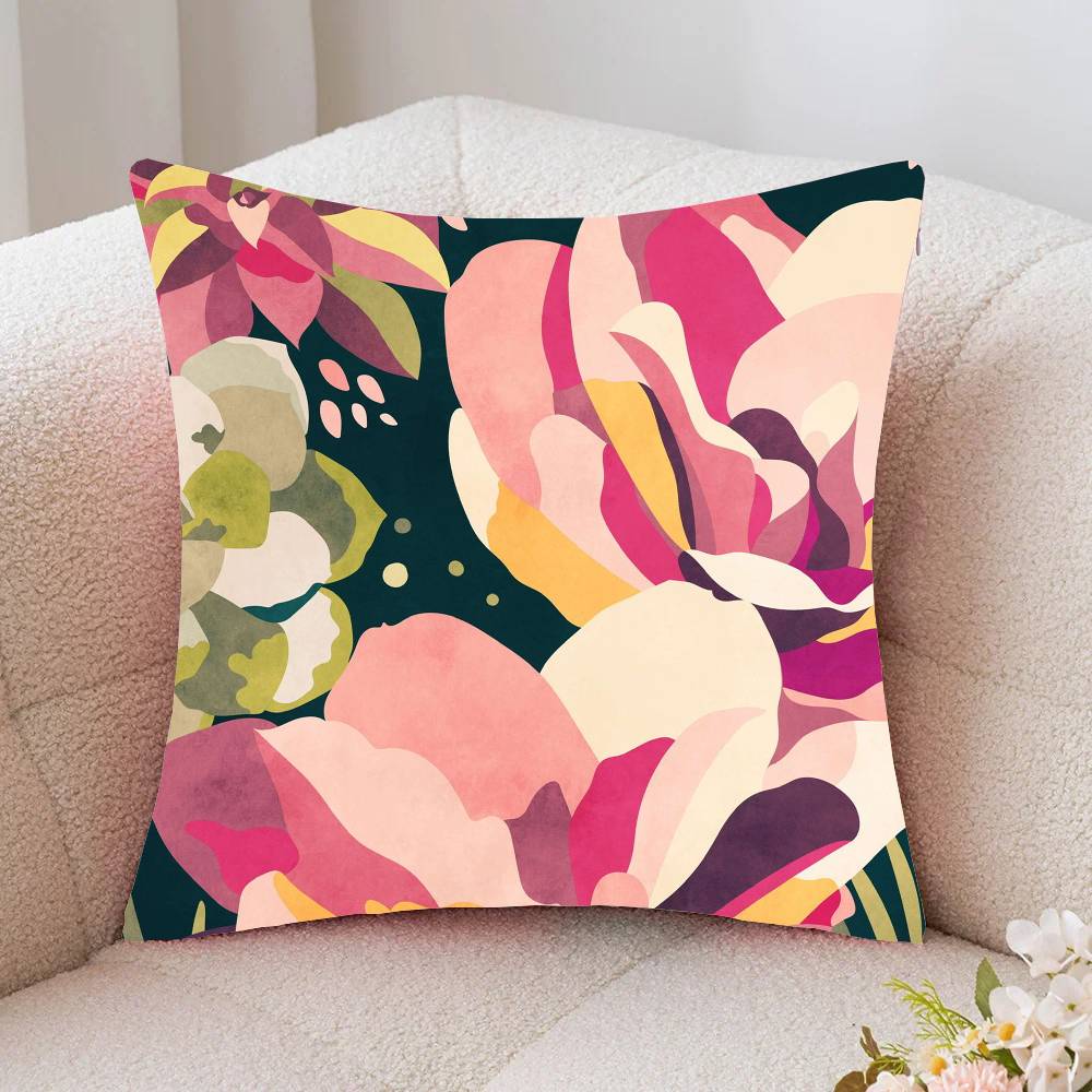 Colorful Flowers Pillow Case Fashion Square Pillowcase Bedroom Sofa Room Ins Decoration Leisure